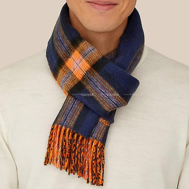 2019年 秋冬 HERMES エルメス マフラー "バックトゥ スクール" マリン/オレンジ/ピンク カシミヤ100% 新品