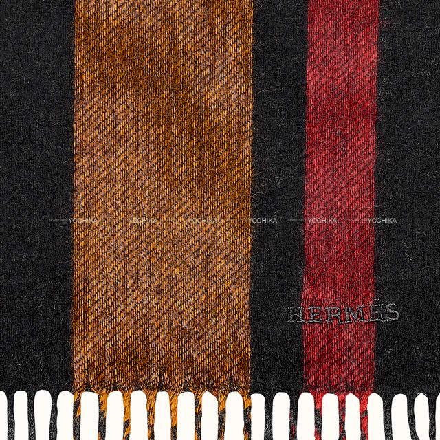 HERMES エルメス マフラー "ECHARPE COLLEGE" 黒/オレンジ/ルージュ/グリス カシミヤ 新品