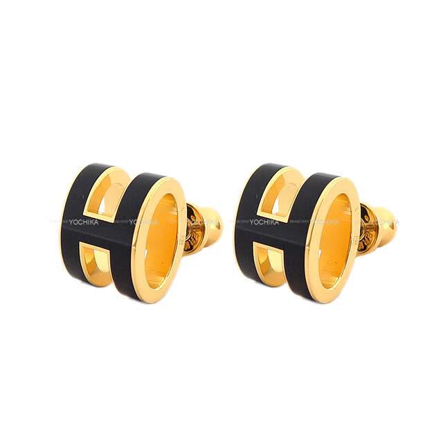 HERMES エルメス ピアス "ポップアッシュ" H型 黒(ブラック) ゴールド金具 新品