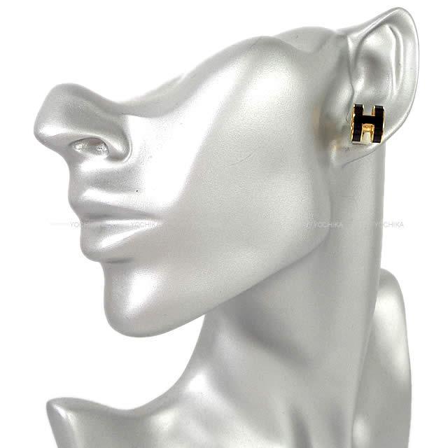 HERMES エルメス ピアス "ポップアッシュ" H型 黒(ブラック) ゴールド金具 新品