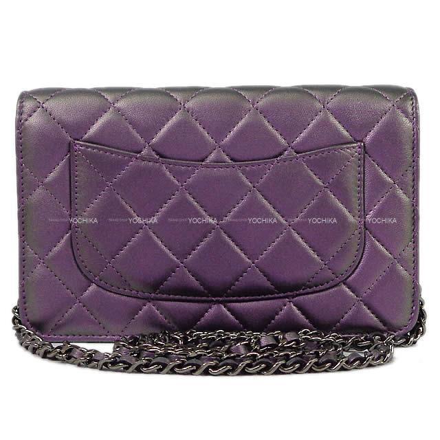 Chanel シャネル マトラッセ メタリック チェーン ウォレット ショルダーバッグ メタリックパープル ラムスキン シルバー金具 A 新品未使用