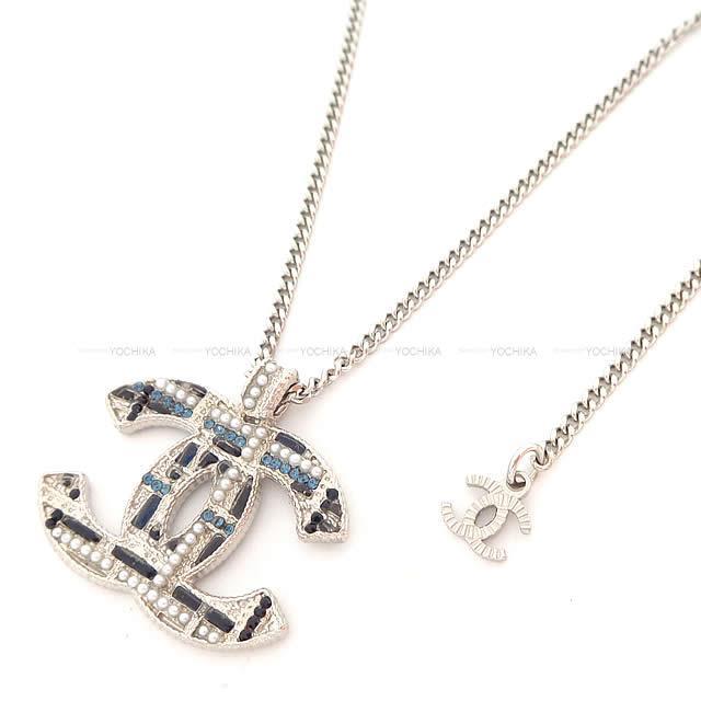 2019年 秋冬 新作 CHANEL シャネル ツィード風 ミニパール ネックレス ブルー/シルバー AB2473 新品