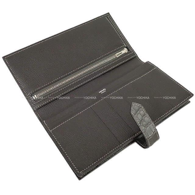 HERMES エルメス 財布 ベアンスフレ グラファイト クロコダイル アリゲーター マット シルバー金具 新品