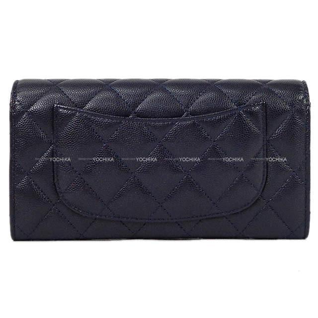CHANEL シャネル クラシック マトラッセ フラップ 長財布 ネイビー グレインドカーフ ゴールド金具 AP0241 新品