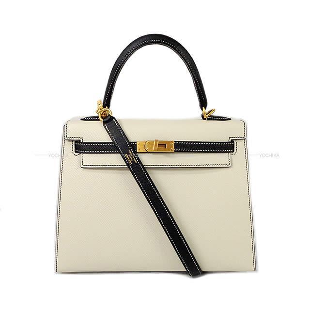 HERMES エルメス ハンドバッグ ケリー25 外縫い スペシャルオーダー クレ/黒 エプソン マットゴールド金具 新品