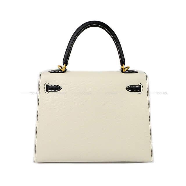 HERMES エルメス ハンドバッグ ケリー25 外縫い スペシャルオーダー クレ/黒 エプソン マットゴールド金具 新品