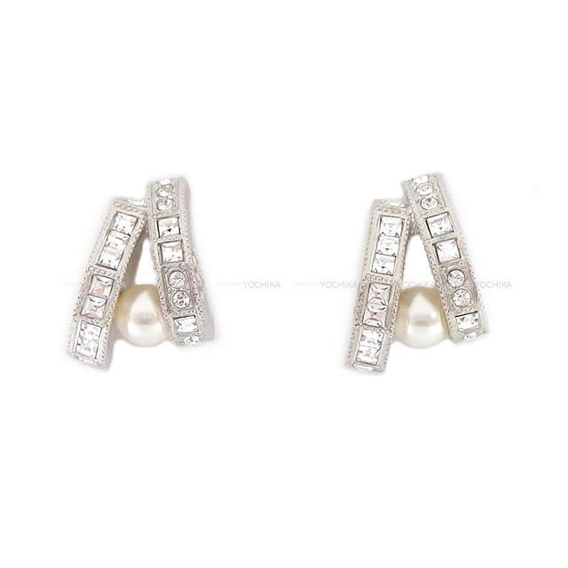 2015年 春夏 CHANEL シャネル ストラス パール クリスタル ピアス シルバーXパ