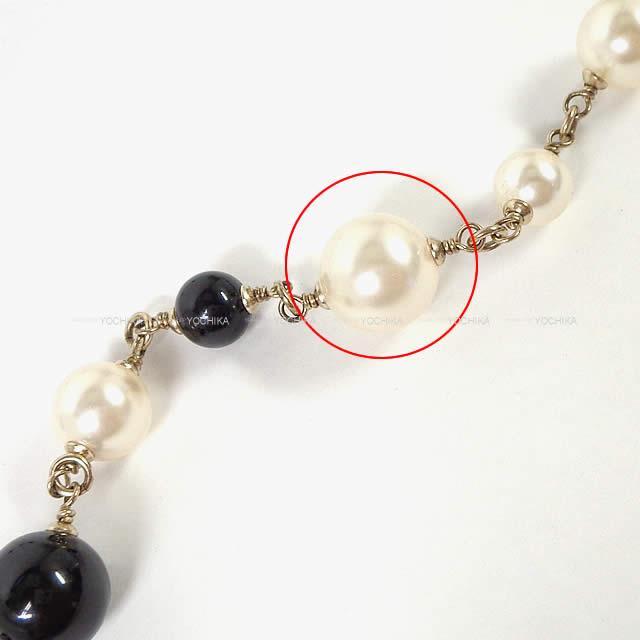 2014年 CHANEL シャネル バイカラー フリル ココマーク パール ロング ネックレス 黒(ブラック)X白(ホ