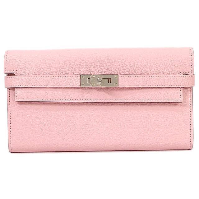 HERMES エルメス 長財布 ケリーウォレット ロング ローズサクラ シェーブル シルバー金具 新品