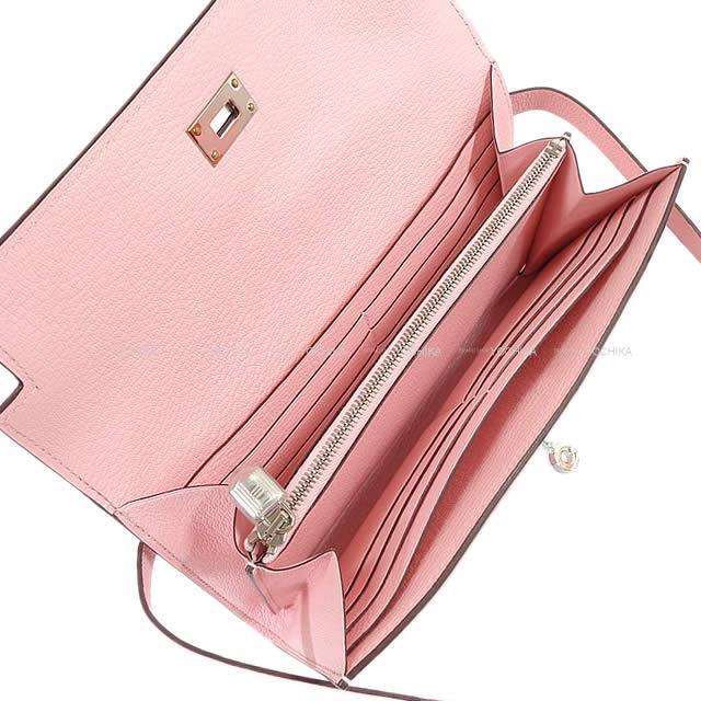 HERMES エルメス 長財布 ケリーウォレット ロング ローズサクラ シェーブル シルバー金具 新品