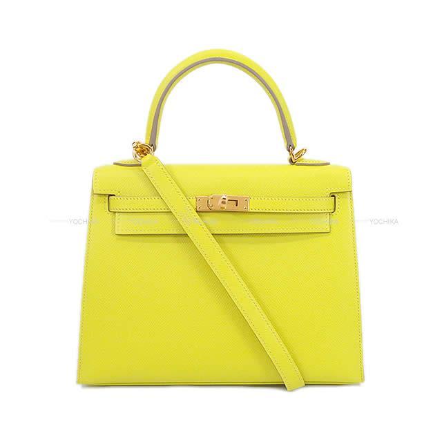 HERMES エルメス ハンドバッグ ケリー25 外縫い  ライム エプソン ゴールド金具 新品