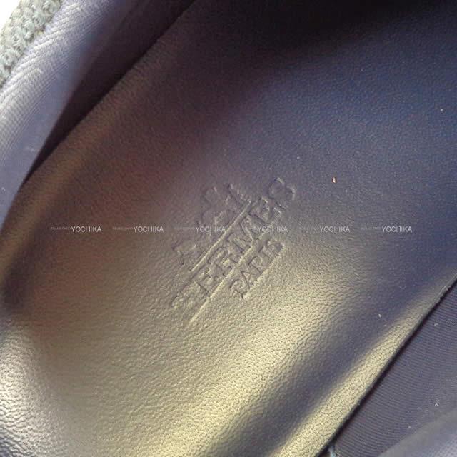 16年 Hermes エルメス メンズ レースアップ スニーカー Miles マイルス マリンx白 ホワイト トワルテクニックxカーフxシェーブルヴェロア 41 新品同様 中古