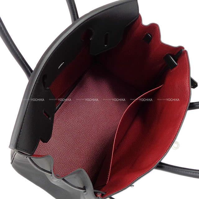 HERMES エルメス ハンドバッグ バーキン30 スペシャルオーダー 黒/ルージュグレナ スイフト シルバー金具 新品