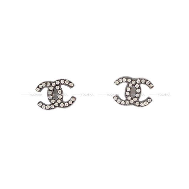 CHANEL シャネル ココマーク ラインストーン ピアス メタル ガンメタル/シルバー シルバー金具 AB58532 新品