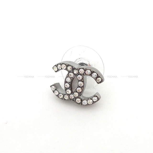 CHANEL シャネル ココマーク ラインストーン ピアス メタル ガンメタル/シルバー シルバー金具 AB58532 新品