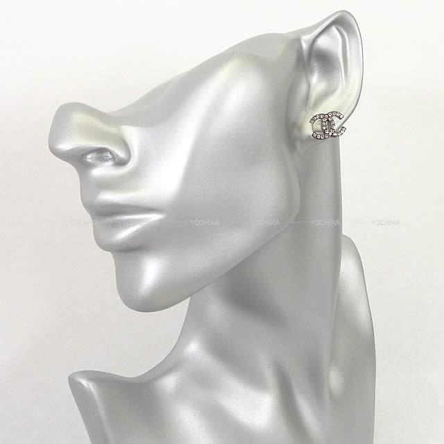 CHANEL シャネル ココマーク ラインストーン ピアス メタル ガンメタル/シルバー シルバー金具 AB58532 新品