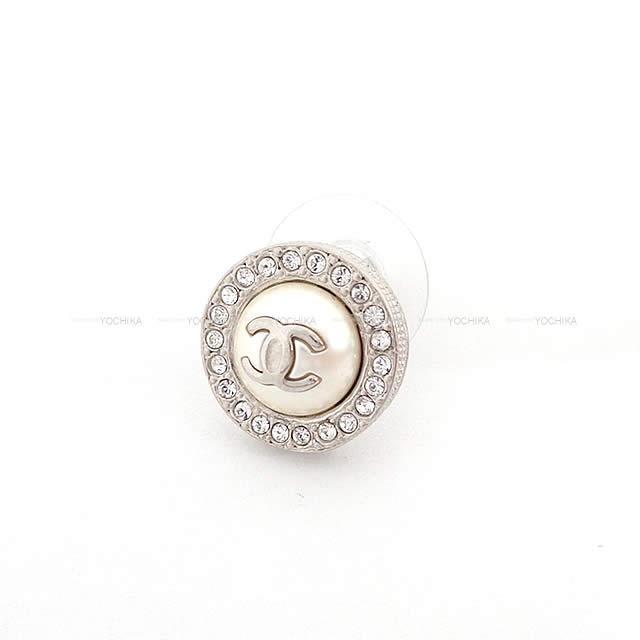 CHANEL シャネル ドームココマーク パール ラインストーン ラウンドサークル ピアス 白/シルバー A97958 新品