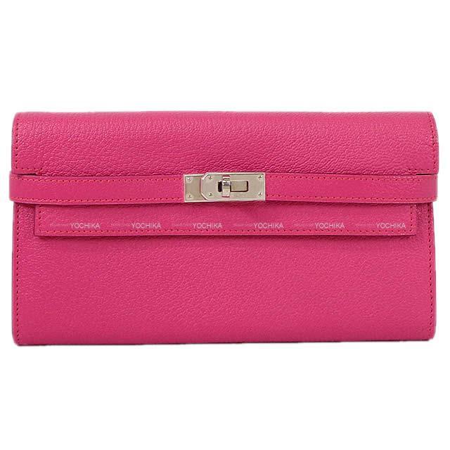 HERMES エルメス 長財布 ケリーウォレット ロング ローズショッキング シェーブル シルバー金具 新品未使用