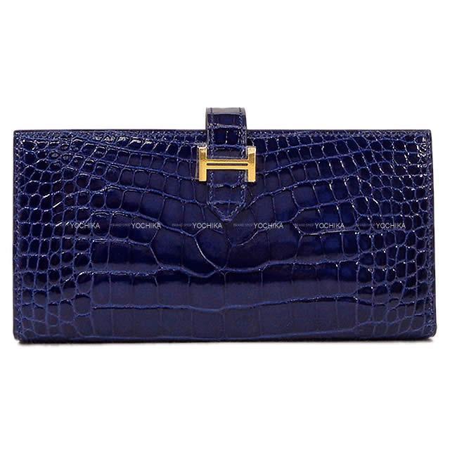 HERMES エルメス 長財布 ベアンスフレ ブルーアンクル (ブルーインク) クロコダイル アリゲーター ゴールド金具 新品
