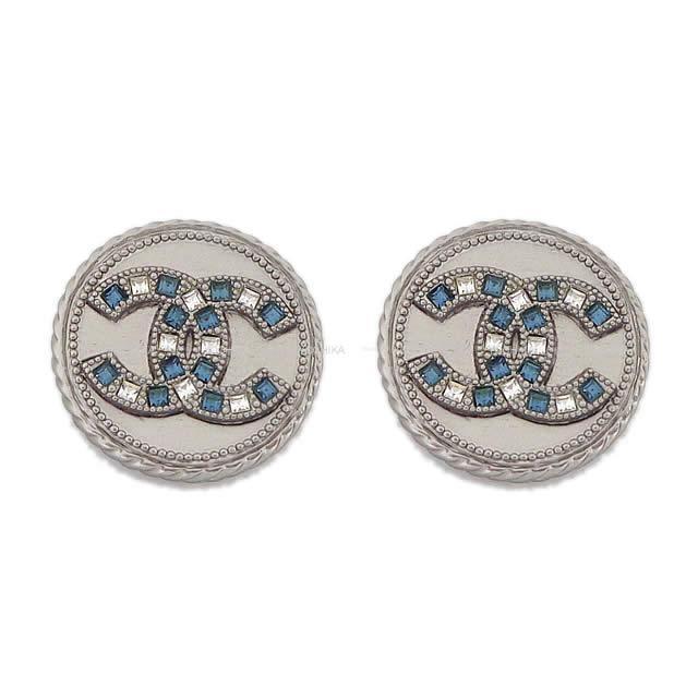 CHANEL シャネル コイン ココマーク 2カラー ラインストーン ピアス アンティー