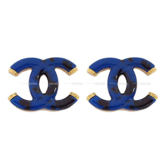 2019年 新作 CHANEL シャネル マーブル ココマーク ピアス ブルーX黒(ブラック)