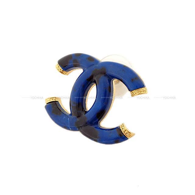 2019年 新作 CHANEL シャネル マーブル ココマーク ピアス ブルーX黒(ブラック)