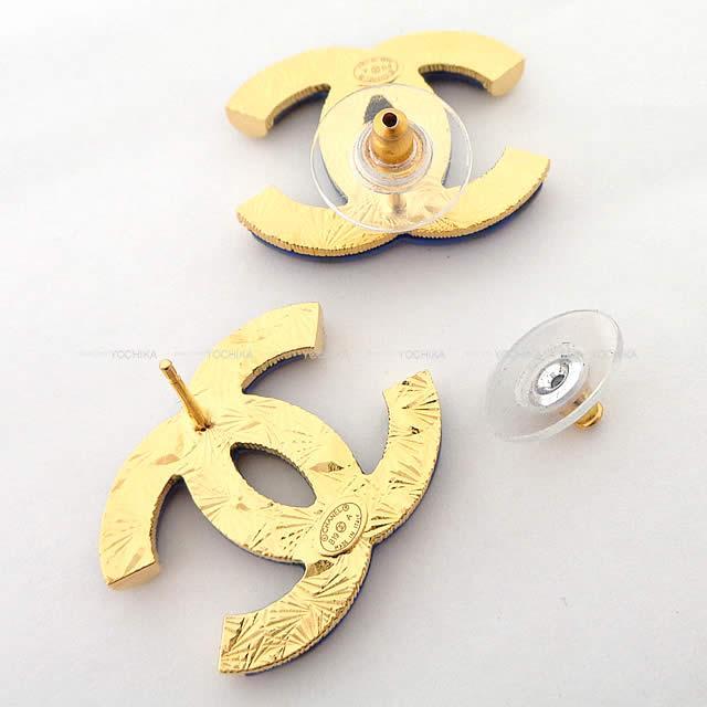 2019年 新作 CHANEL シャネル マーブル ココマーク ピアス ブルーX黒(ブラック)
