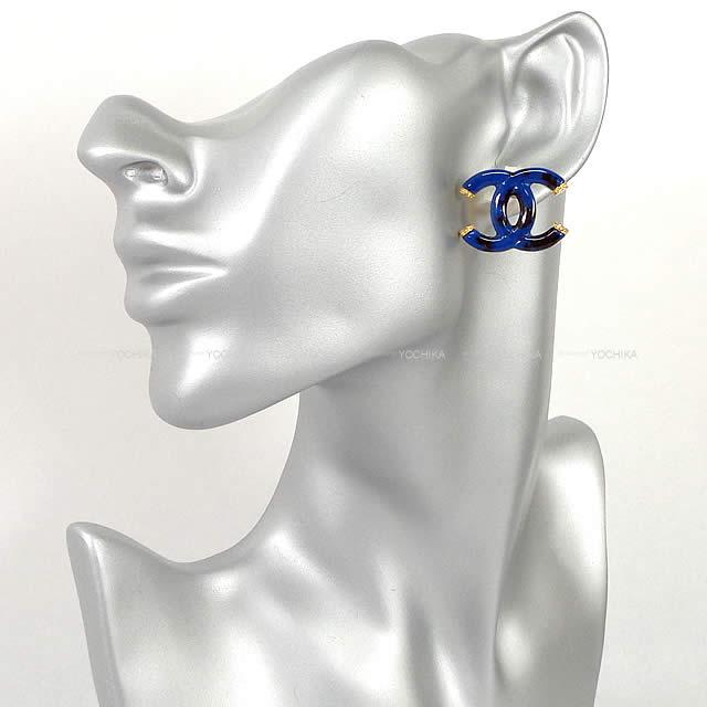 2019年 新作 CHANEL シャネル マーブル ココマーク ピアス ブルーX黒(ブラック)