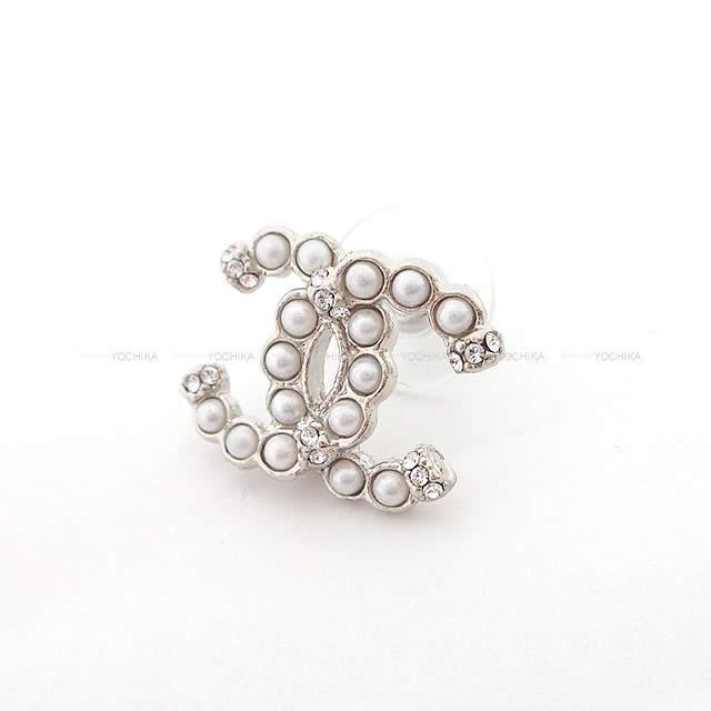 2019年 新作 CHANEL シャネル パール ラインストーン イン ココマーク ピアス シルバー AB2434 新品