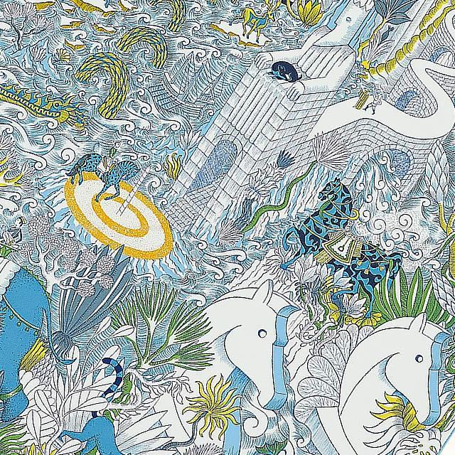 2019年秋冬 新作 HERMES エルメス スカーフ カレ90 "宇宙誌" 白(ホワイト)