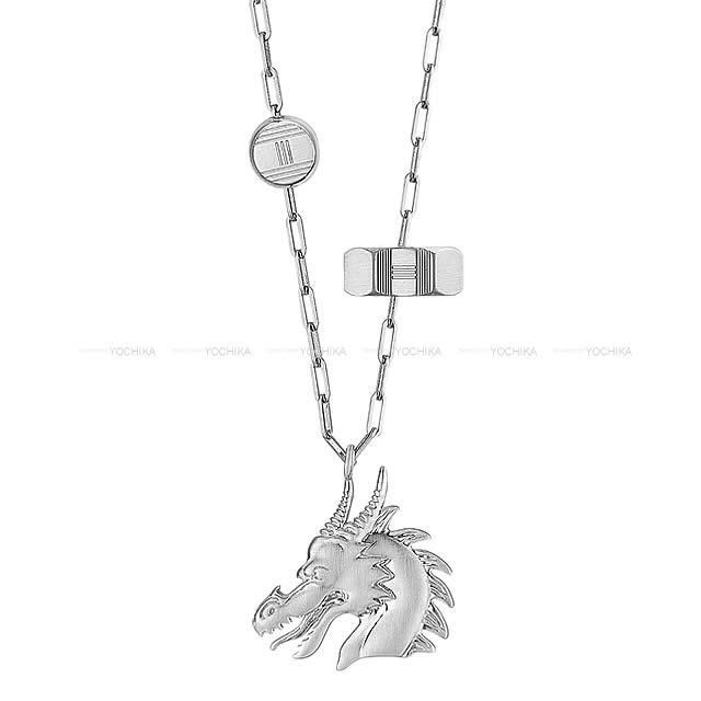 HERMES エルメス ペンダント ネックレス "タリスマン ドラゴンH" 羽 パ
