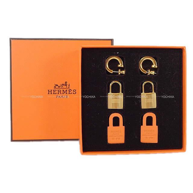 HERMES エルメス ピアス カデナ型 "O'Kelly オーケリー" オレンジ スイフト ゴールド金具 新品