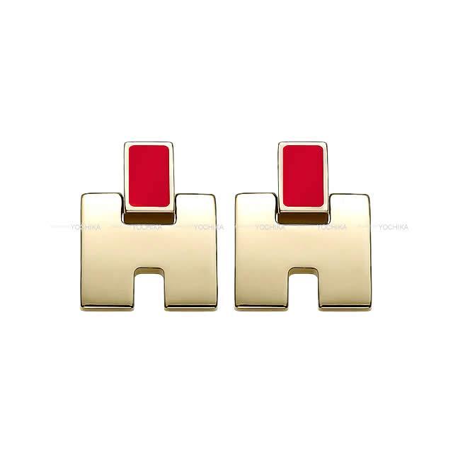 エルメス ピアス "アイリーン" ルージュヴィフ メタルXラッカーXパラディウムプレーテッド ゴールド金具 新品