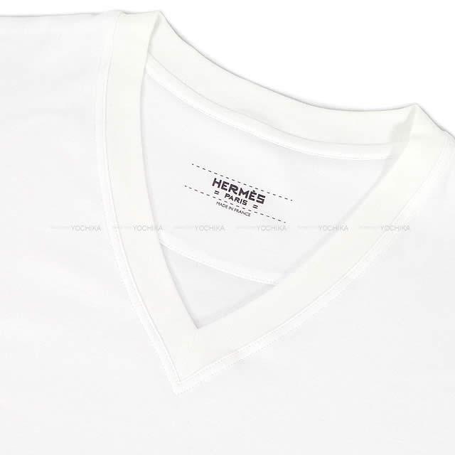 HERMES エルメス Vネック Tシャツ ポケット付 刺繍 #34 白(ホワイト) コットン100% 新品未使用