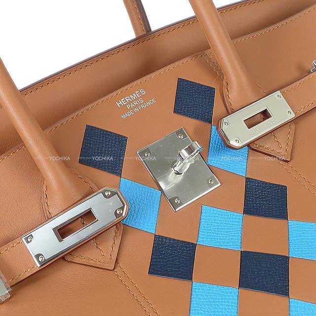 エルメス ハンドバッグ バーキン35 トレサージュ・ドゥ・キュイール ゴールド/ブルーデュノール スイフト/エプソン 新品