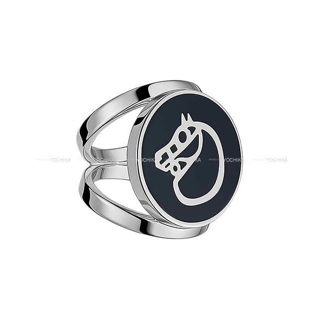 HERMES エルメス スカーフリング "カマイユ" ブルーノワール ラッカー/シルバープレーテッド 新品