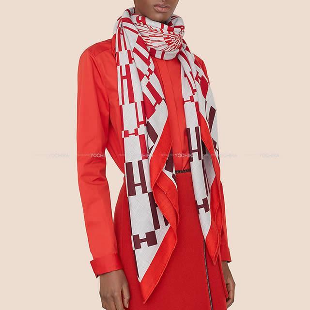 HERMES エルメス ショール カレ140 "OP H" グリスシーヌ/ルージュアッシュ カシミヤ70%/シルク30% 新品