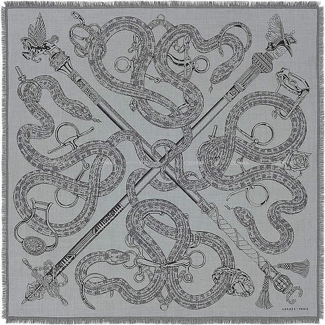 HERMES エルメス スカーフ ショール カレH100 "CADUCEE ROCK"  カシミア70%/シルク30% 新品