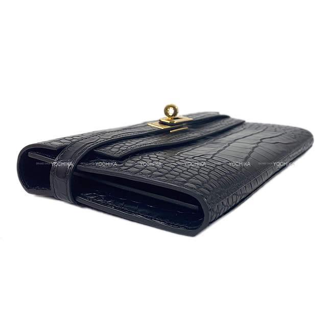 HERMES エルメス 長財布 ケリーウォレット ロング 黒(ブラック) クロコダイルアリゲーターマット 新品未使用