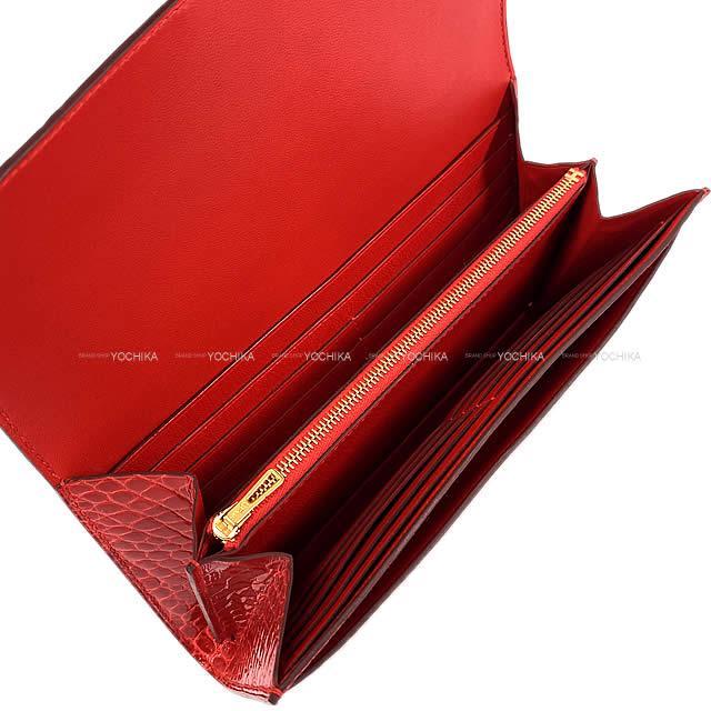 HERMES エルメス 財布 コンスタンス ロング ルージュドクー クロコダイル アリゲーター シャイニー ゴールド金具 新品