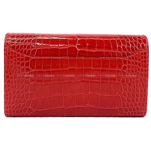 HERMES エルメス 財布 コンスタンス ロング ルージュドクー クロコダイル アリゲーター シャイニー ゴールド金具 新品