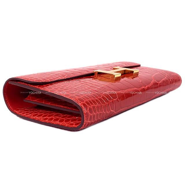 HERMES エルメス 財布 コンスタンス ロング ルージュドクー クロコダイル アリゲーター シャイニー ゴールド金具 新品