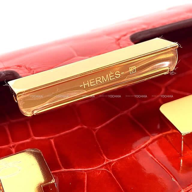 HERMES エルメス 財布 コンスタンス ロング ルージュドクー クロコダイル アリゲーター シャイニー ゴールド金具 新品
