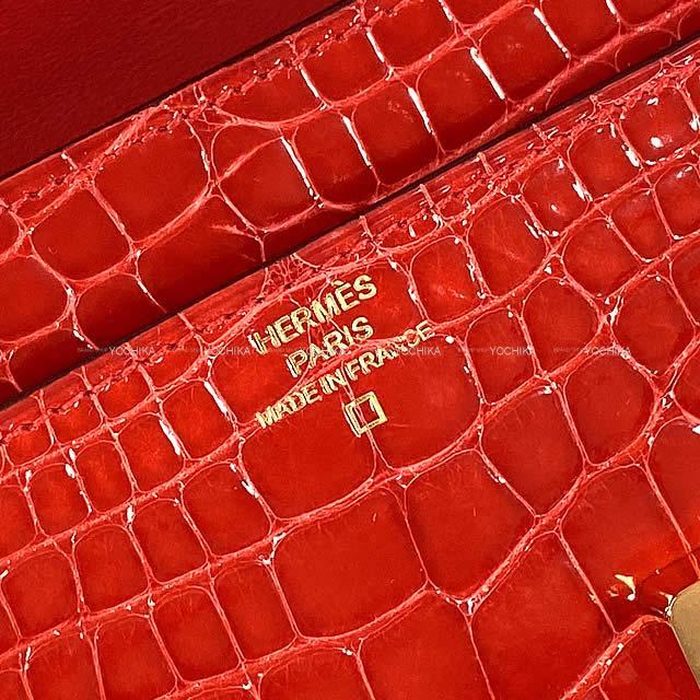 HERMES エルメス 財布 コンスタンス ロング ルージュドクー クロコダイル アリゲーター シャイニー ゴールド金具 新品