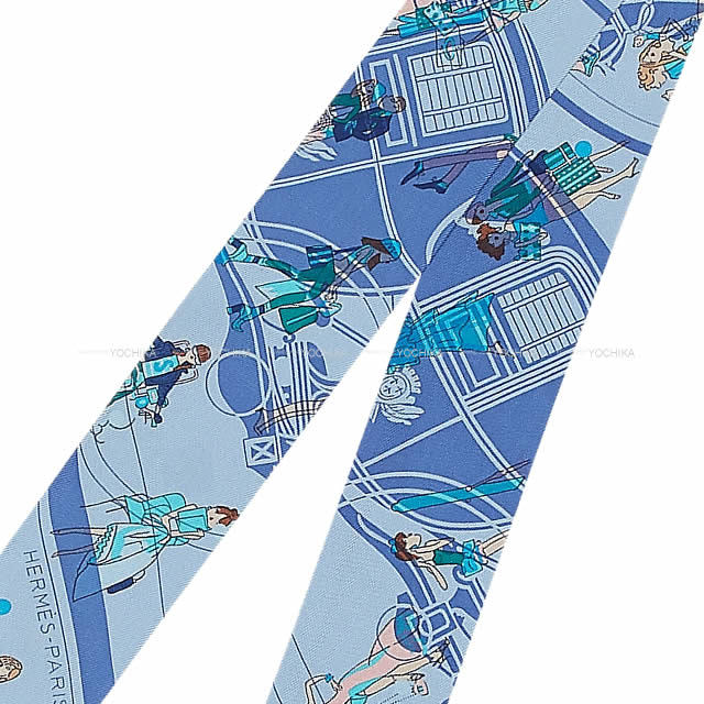 HERMES エルメス ツイリー スカーフ "エクリブリス パリジェンヌ" シエルXターコイズXラベンダー シルク100% 新品