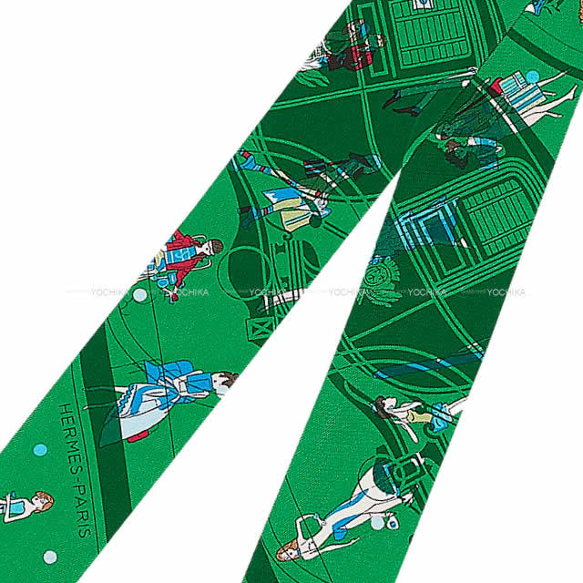 HERMES エルメス ツイリー スカーフ "エクリブリス パリジェンヌ" ヴェールヴィフXブルーXフューシャ シルク100% 新品