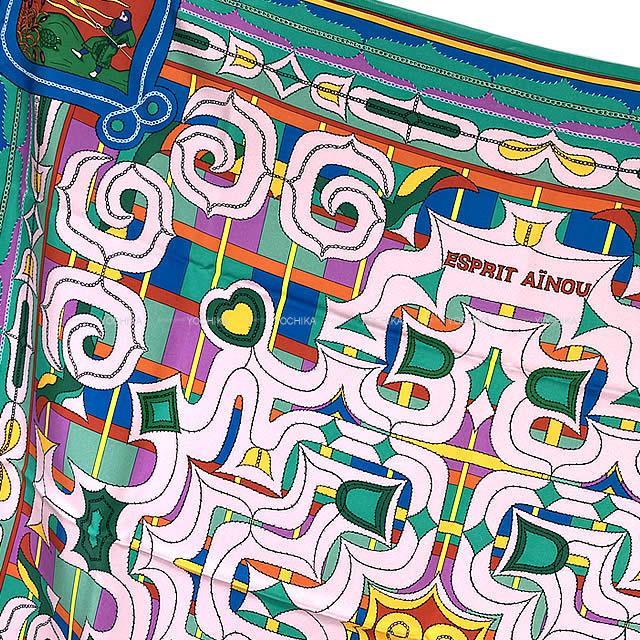 HERMES エルメス プティアッシュ レザー付 スカーフ "Esprit Ainou" ミント シルク 新品未使用