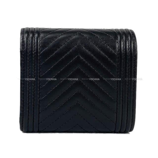CHANEL シャネル シェヴロン 二つ折 コンパクト 財布 コインケース付 黒 ラムスキン AP0814 新品