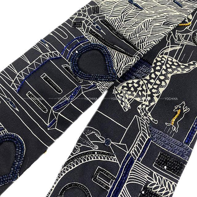 HERMES エルメス ツイリー スカーフ ビジュー プレシュー "アニマポリス" 白/黒(ブラック) 新品