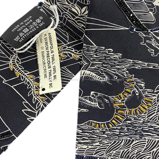 HERMES エルメス ツイリー スカーフ ビジュー プレシュー "アニマポリス" 白/黒(ブラック) 新品